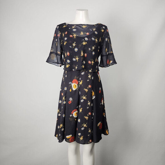 French Connection Navy Blue Floral Dress Size M - Picture 1 of 11
